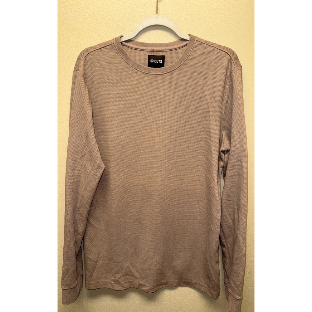 Cuts Clothing Long Sleeve Waffle Knit Crew Neck Shirt Tan Brown medium
